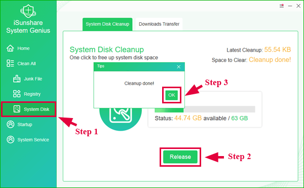 one click to release system disk space