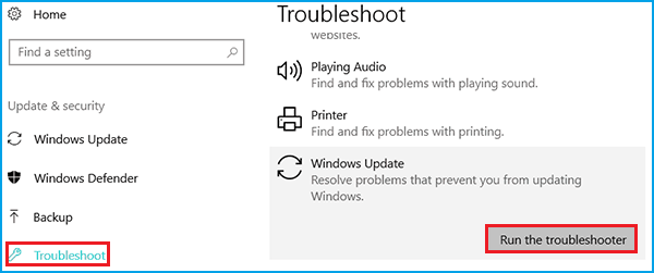 run the windows 10 update troubleshooter