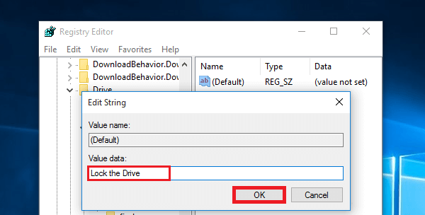 enter lock drive as value data