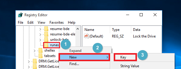 set command key in runas