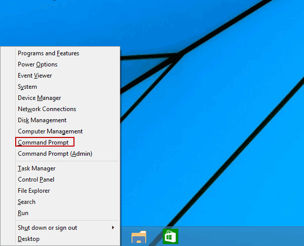 open command prompt in quick access menu