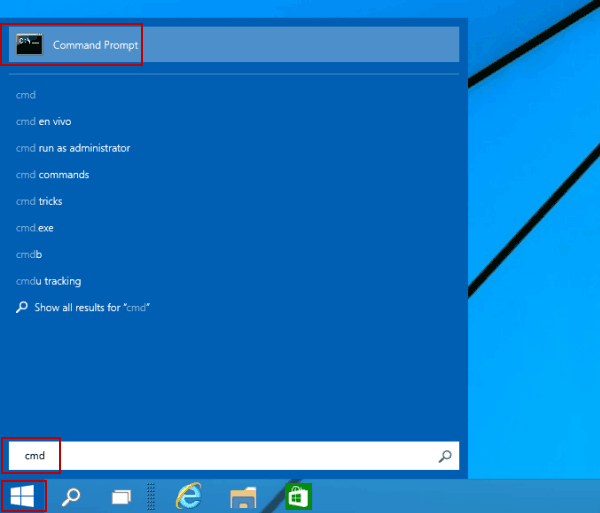 open cmd from Start menu