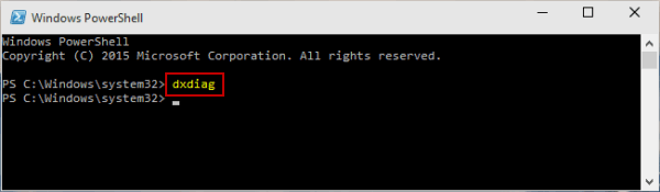 open directx diagnistic tool by Windows Powershell
