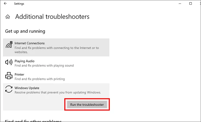 run Windows 10 update troubleshooter