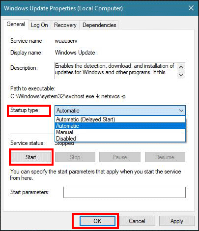  set startup type to automatic