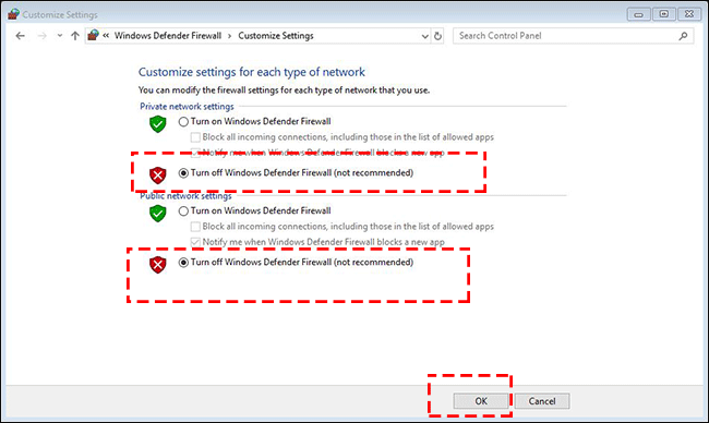 turn off Windows Firewall