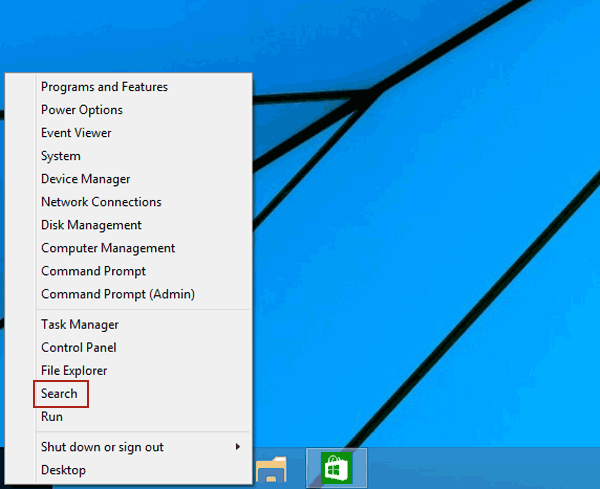 choose search in quick access menu