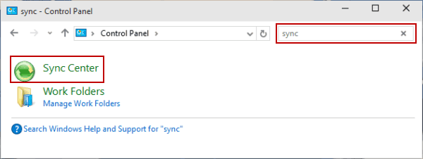 access sync center in control panel