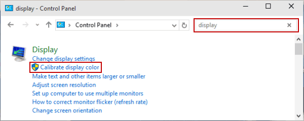 open display color calibration by control panel