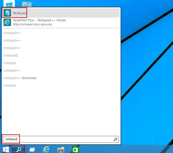 open notepad via Search