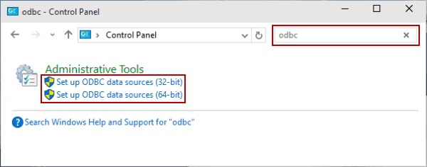 open odbc source administrator in control panel