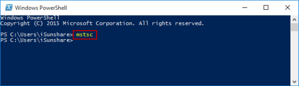 open remote desktop connection via windows powershell