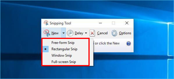  choose snip type in snipping tool