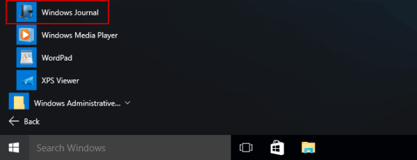 open windows journal in start menu