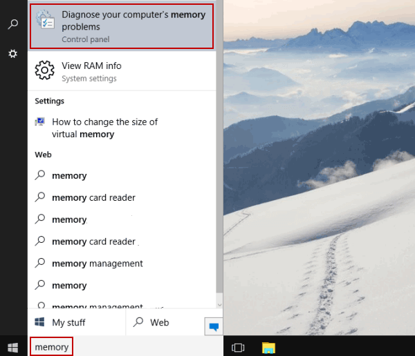 open Windows memory diagnostic via search