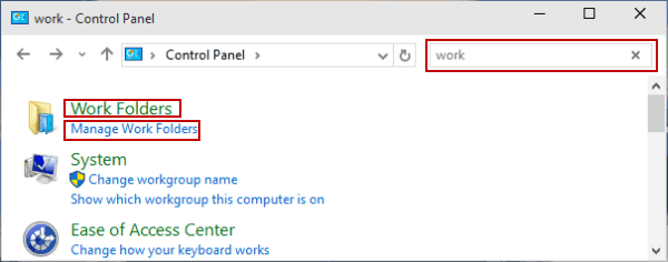 open work folder in control panel