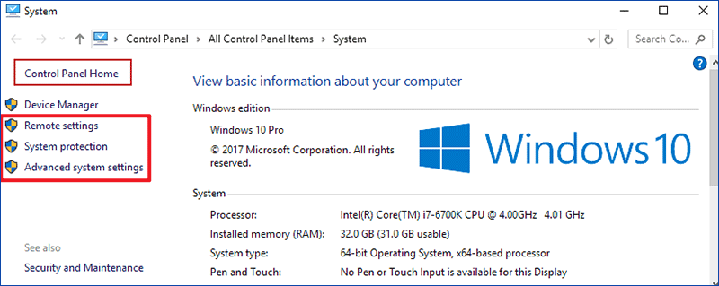 choose system setting