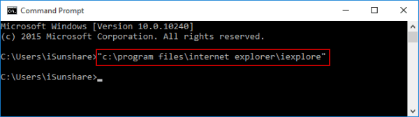open internet explorer by cmd