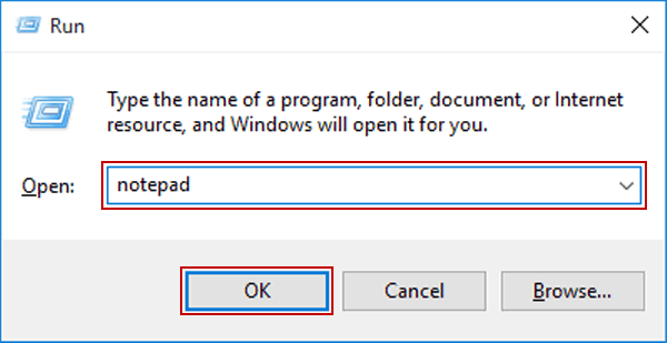 open notepad via run