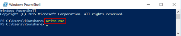 open wordpad via windows powershell