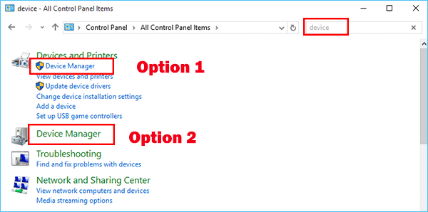 access device manager in control panel