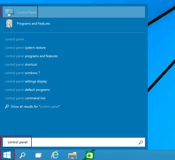 open control panel in Start Menu