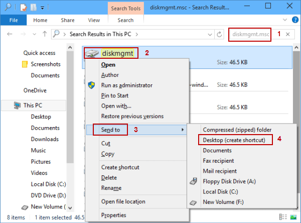 create shortcut for diskmgmt msc file