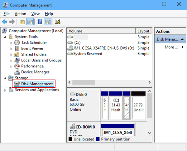 select disk management