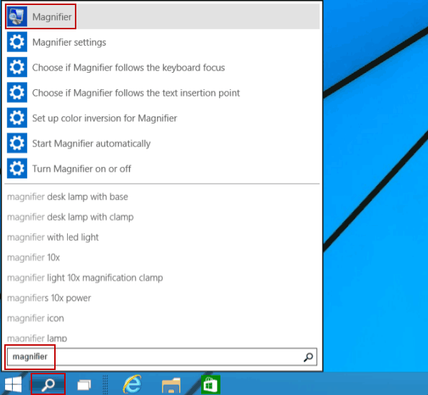 start magnifier by search