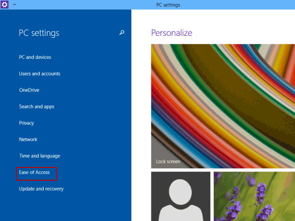 click Ease of access