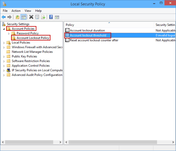 open account lockout threshold policy
