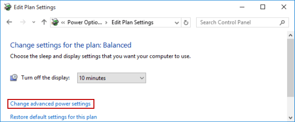 choose change advanced power settings