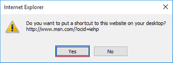 confirm putting website shortcut on desktop