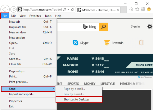 send-website-shortcut-to-desktop