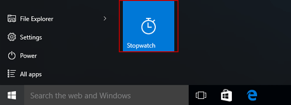 stopwatch on start menu
