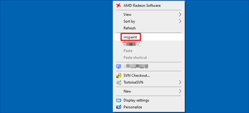 mspaint will display on right click menu