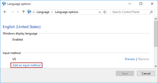 choose Add an input method