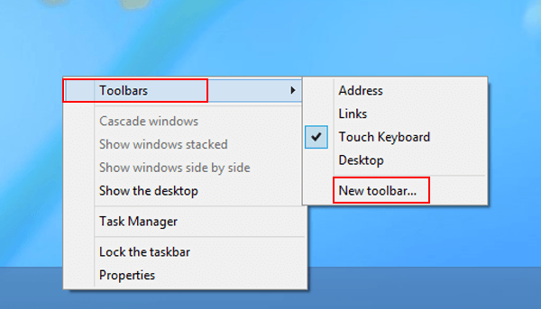 select toolbar and choose new toolbar