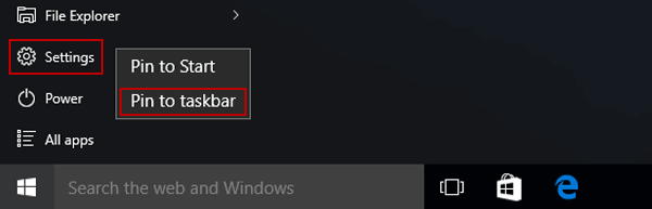 add settings to taskbar