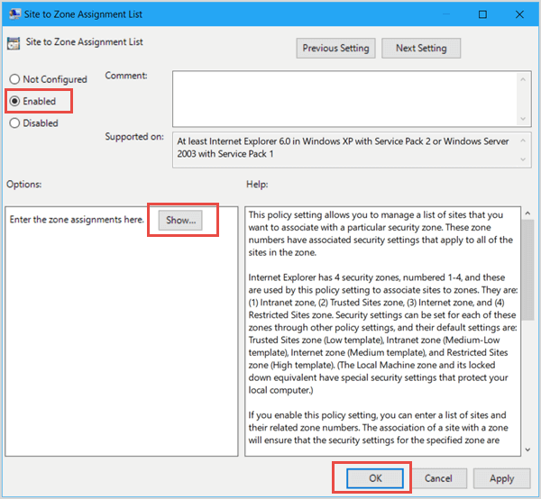 site zone assignment list group policy