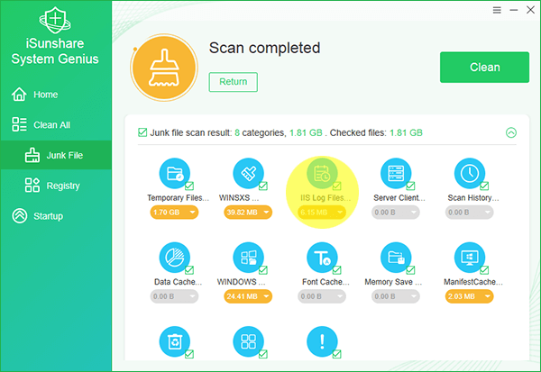 click the icon of iis log files