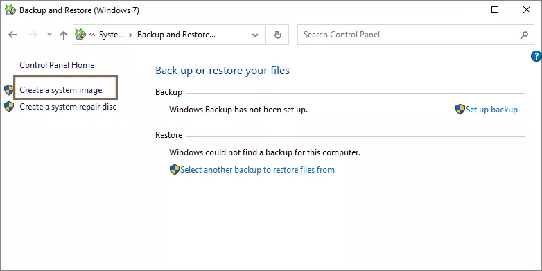 click Create a system image