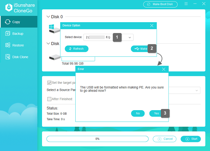 format the chosen usb device