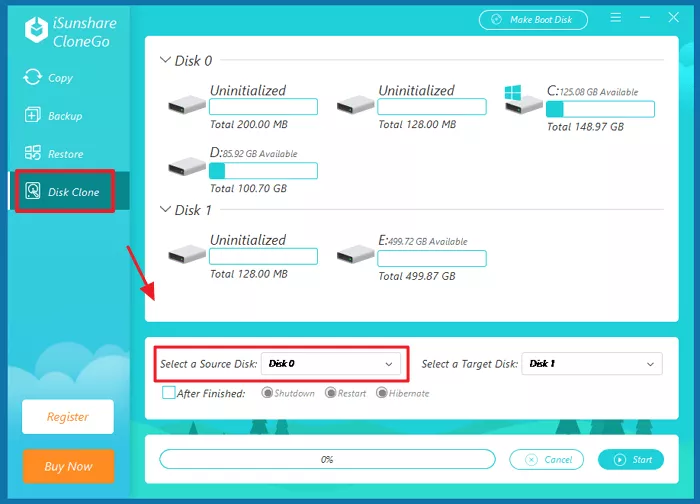 click disk clone and choose original disk