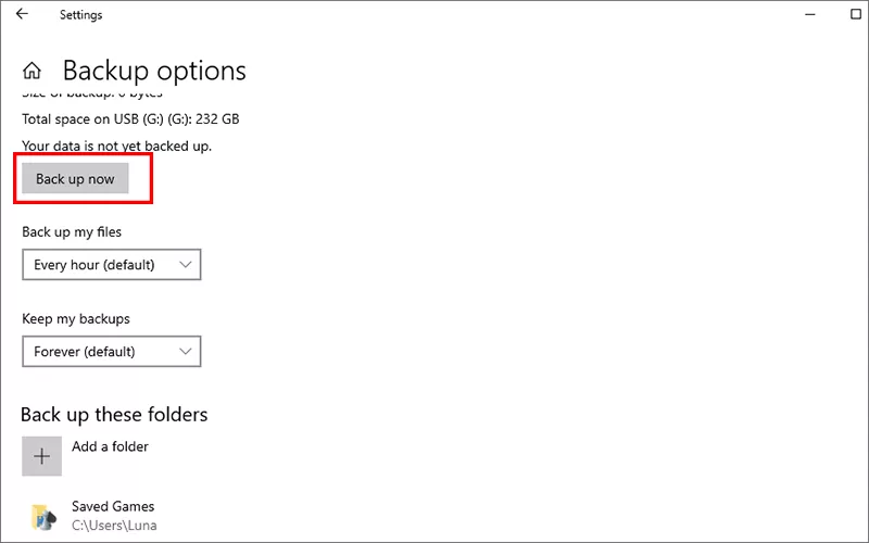 customize backup settings