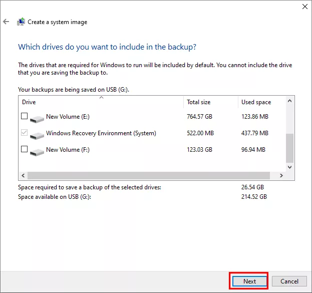 select the drives to back up