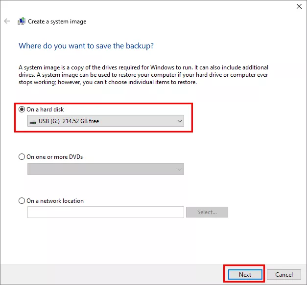 select the external hard drive