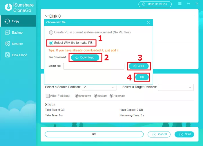 select wim file to make PE