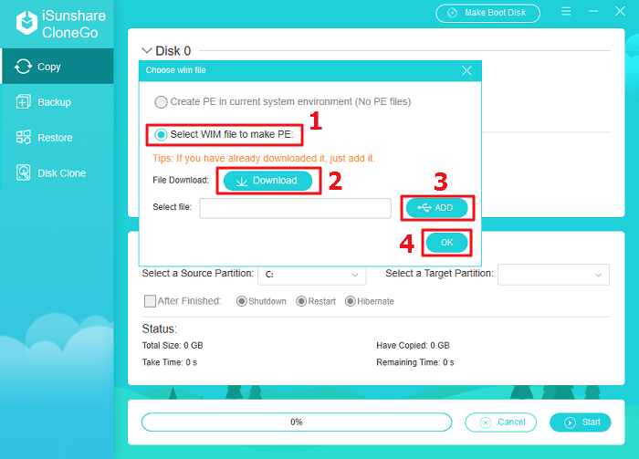 select wim file to make PE