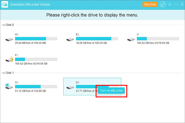 turn on BitLocker using iSunshare BitLocker Genius for Windows